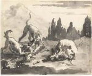 Dogs Attacking Chickens In A Landscape