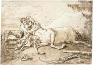 A Centaur And A Female Faun In A Landscape by Giovanni Domenico Tiepolo