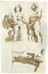 Two Studies Of Ganymede And One Of Hercules (recto); Two Studies Of Hercules (verso) by Giovanni Domenico Tiepolo