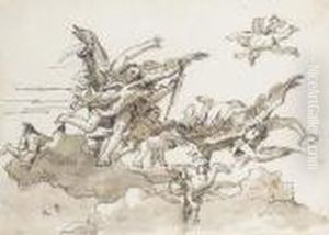 Deux Anges Entoures De Putti Sur Des Nuages
