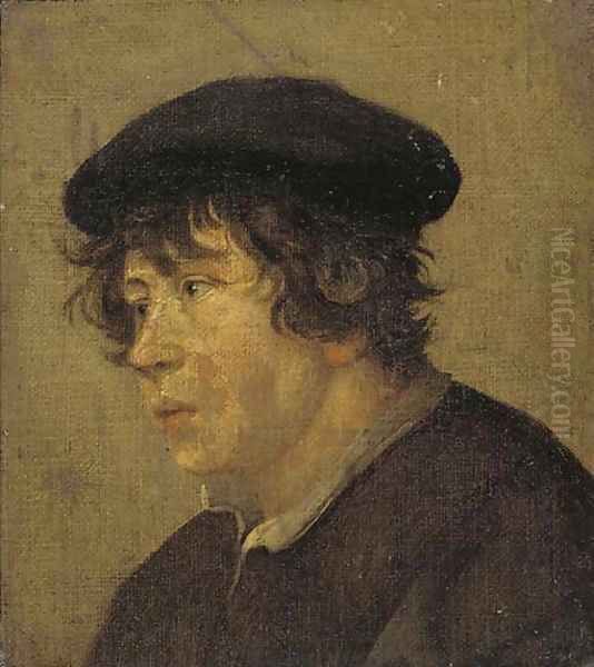 A young man, bust-length, in a brown cap - view 1