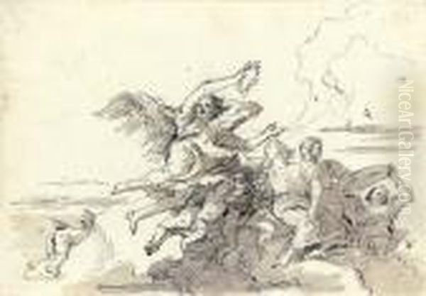 An Angel With A Victor's Crown
In The Clouds, Putti, A Young Coupleand Another Figure Offering A Dish - view 1