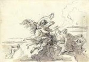 An Angel With A Victor's Crown 
In The Clouds, Putti, A Young Coupleand Another Figure Offering A Dish