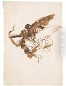 Study Of A Flying Angel by Giovanni Domenico Tiepolo