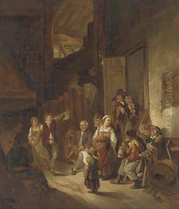Peasants making merry in a barn by Jan Steen