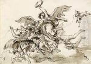 Angels With A Victor's Crown And Putti In The Clouds by Giovanni Domenico Tiepolo