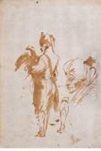 An Oriental Holding An Eagle, And A Subsidiary Study Of A Head Anda Leg by Giovanni Domenico Tiepolo