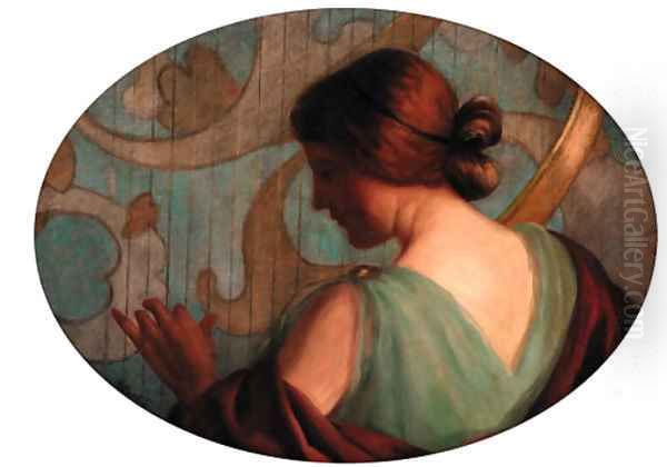 A maiden playing a harp - view 1