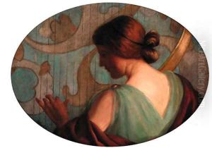 A maiden playing a harp by Hungarian School