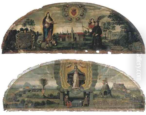 Scenes from Hungarian history The Virgin Mary in Glory, as Protectress of Hungary, above Joan Hunyadi and his children seated at a table with a Franc - view 1