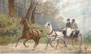 Figures in a carriage by Hungarian School