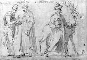 Two groups of three oriental figures by Christoph Schwartz or Schwarz