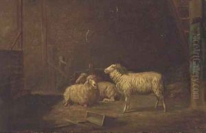 Sheep in a stable by Theo van Sluys