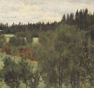An extensive wooded landscape by Andrei Nikolaevich Shilder