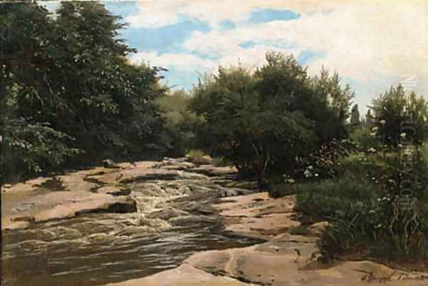 River running through a wooded Grove - view 1