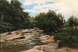 River running through a wooded Grove by Andrei Nikolaevich Shilder