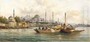 Trading vessels before Hagia Sofia, Istanbul by Anton Schoth