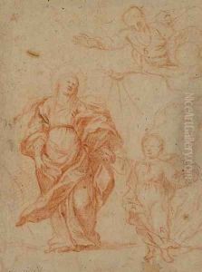 Dieu apparaissant a la Vierge tenant l'Enfant par la main by Ecole De Seville