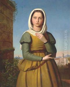 A maiden in an Italianate village A maiden in an Italianate village