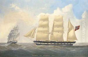 The barque Primus of Arendal under full sail, in two positions