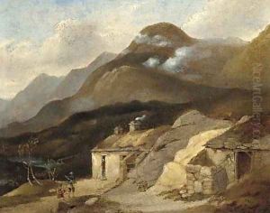 A croft in a Highland landscape by Scottish School