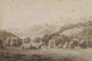 Landscape with church by Scottish School