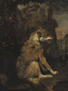 A wolf in a rocky landscape by Frans Snijders