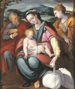 The Holy Family with Saint Catherine in a landscape by Orazio Samacchini