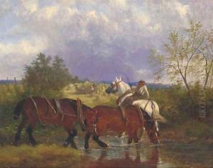Work horses drinking from a brook by William Joseph Shayer