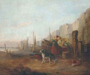Fisherfolk on a beach
