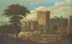 View of Blarney Castle, Cork, Ireland, with figures in the foreground by Irish School