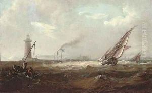 Shipping heeling in the breeze off what is thought to be the South Wall lighthouse, Dublin Bay