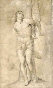Saint Sebastian tied to a tree by Sienese School