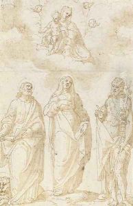 The Madonna and Child appearing to Saint Mark, Saint Catherine () and Saint John the Baptist by Sienese School