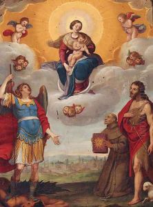 The Madonna and Child in glory with Saints Michael by Sienese School