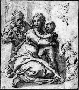 The Holy Family with the Infant Baptist, and a subsidiary study of the child by Sienese School