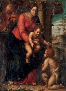 The Holy Family with the Infant Saint John the Baptist in a landscape by Sienese School
