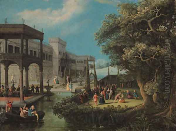 A fte galante in an ornamental garden, beside a palace - view 1
