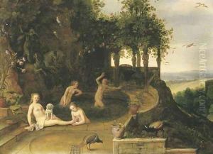 Diana and her nymphs bathing by Adriaan van Stalbemt