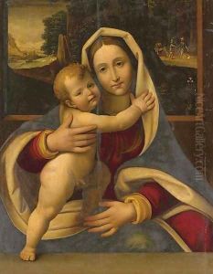 The Madonna and Child with travelers in a landscape