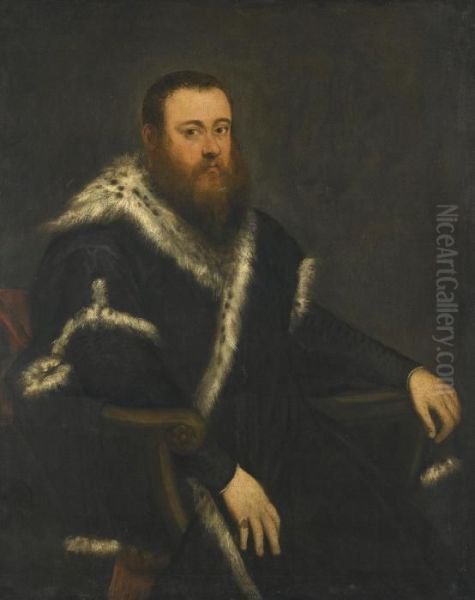 Portrait Of A Bearded Man In A Black Robe With Fur - view 1
