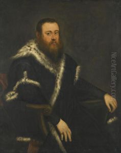 Portrait Of A Bearded Man In A Black Robe With Fur by Jacopo Tintoretto (Robusti)