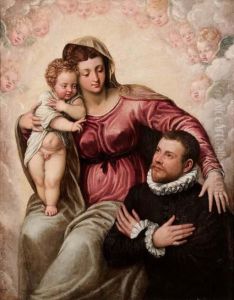 Madonna Con Bambino Benedicente E Donatore by Jacopo Tintoretto (Robusti)