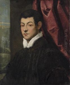 Portrait Of A Gentleman, 
Bust-length, In A Black Coat With A White Collar, By A Red Curtain by Jacopo Tintoretto (Robusti)