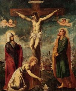Il Crocefisso Con La Vergine, San Giovanni E La Maddalena by Jacopo Tintoretto (Robusti)