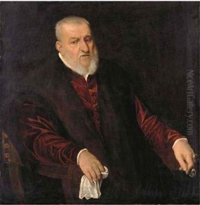 Portrait Of A Bearded Gentleman, Seated, Three-quarter-length, In A Red Velvet Doublet by Jacopo Tintoretto (Robusti)