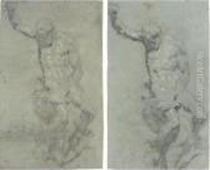 Samson Fighting The Philistines 
After Michelangelo (#) The Verso With Two 
Wooded Landscape Studies by Jacopo Tintoretto (Robusti)