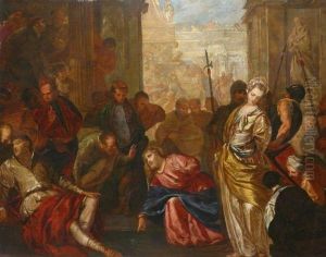 Christ And The Woman Taken In Adultery by Jacopo Tintoretto (Robusti)