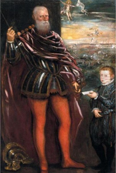 Ritratto Di Sebastiano Veniero Con Paggio, La Battaglia Di Lepanto Nello Sfondo - view 1
