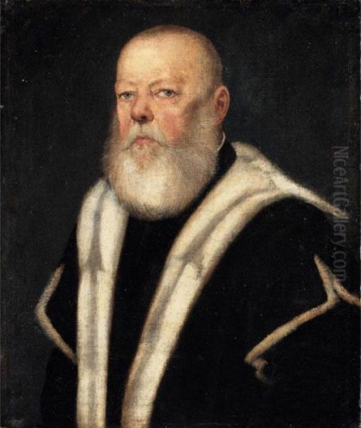 Portrait Of A Bearded Gentleman, Head And Shoulders, Wearing An Ermine-lined Black Coat - view 1